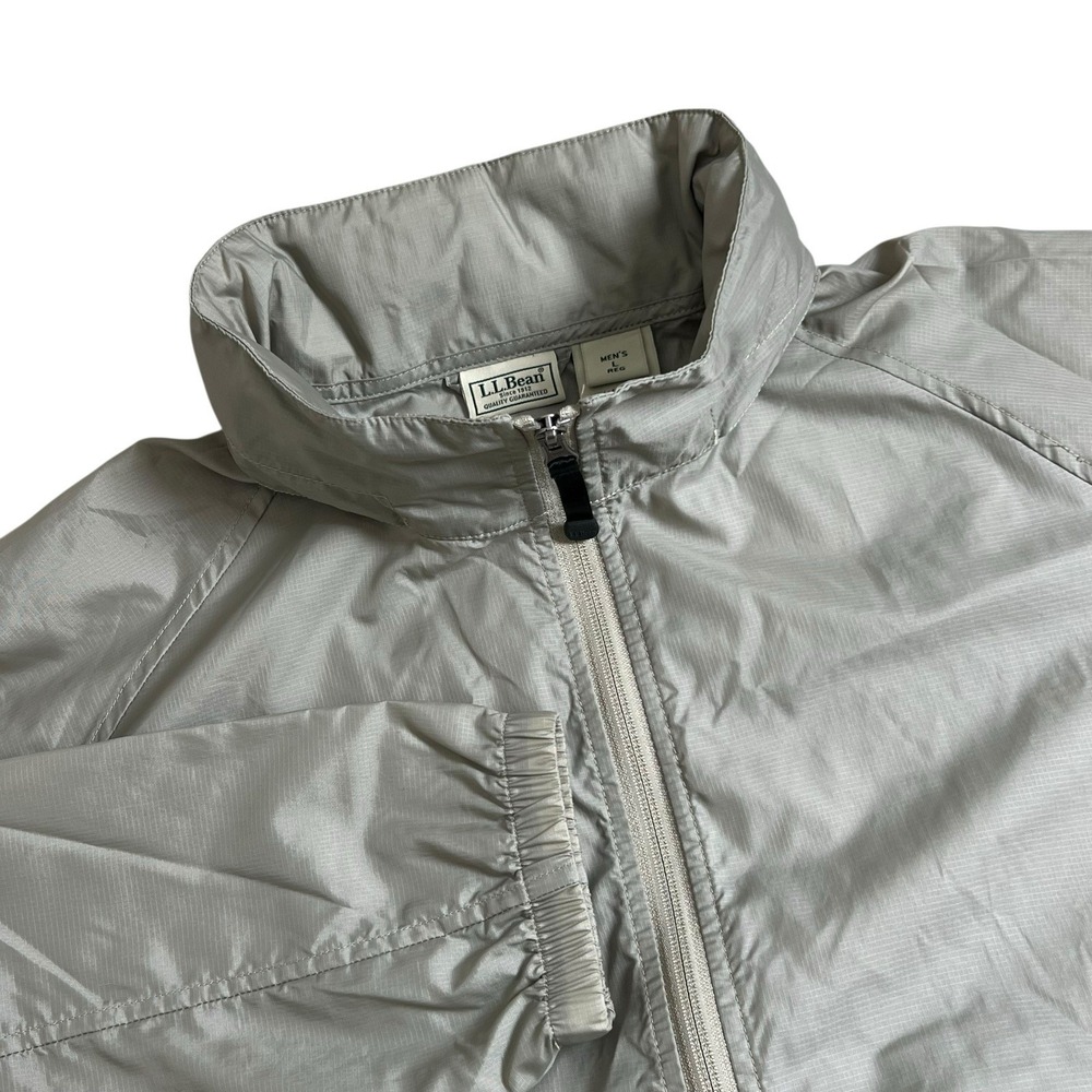 L.L. Bean Mens Large Tan 1/4 Zip Stowaway Windbreaker Jacket Packable Hood
